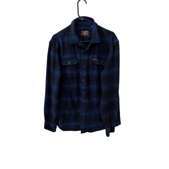 Orvis Mens Heavy Blue & Black Plaid Flannel Button-Up Shirt L - Picture 1 of 4